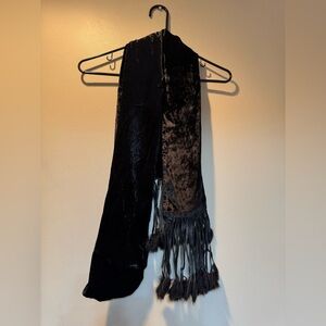 Vintage Versace Black silk/leather/mink/rayon Scarf with Fringe (new w/o tag)